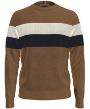 Tommy Hilfiger Men's Colorblocked Stripe Crewneck Sweater Khaki Small