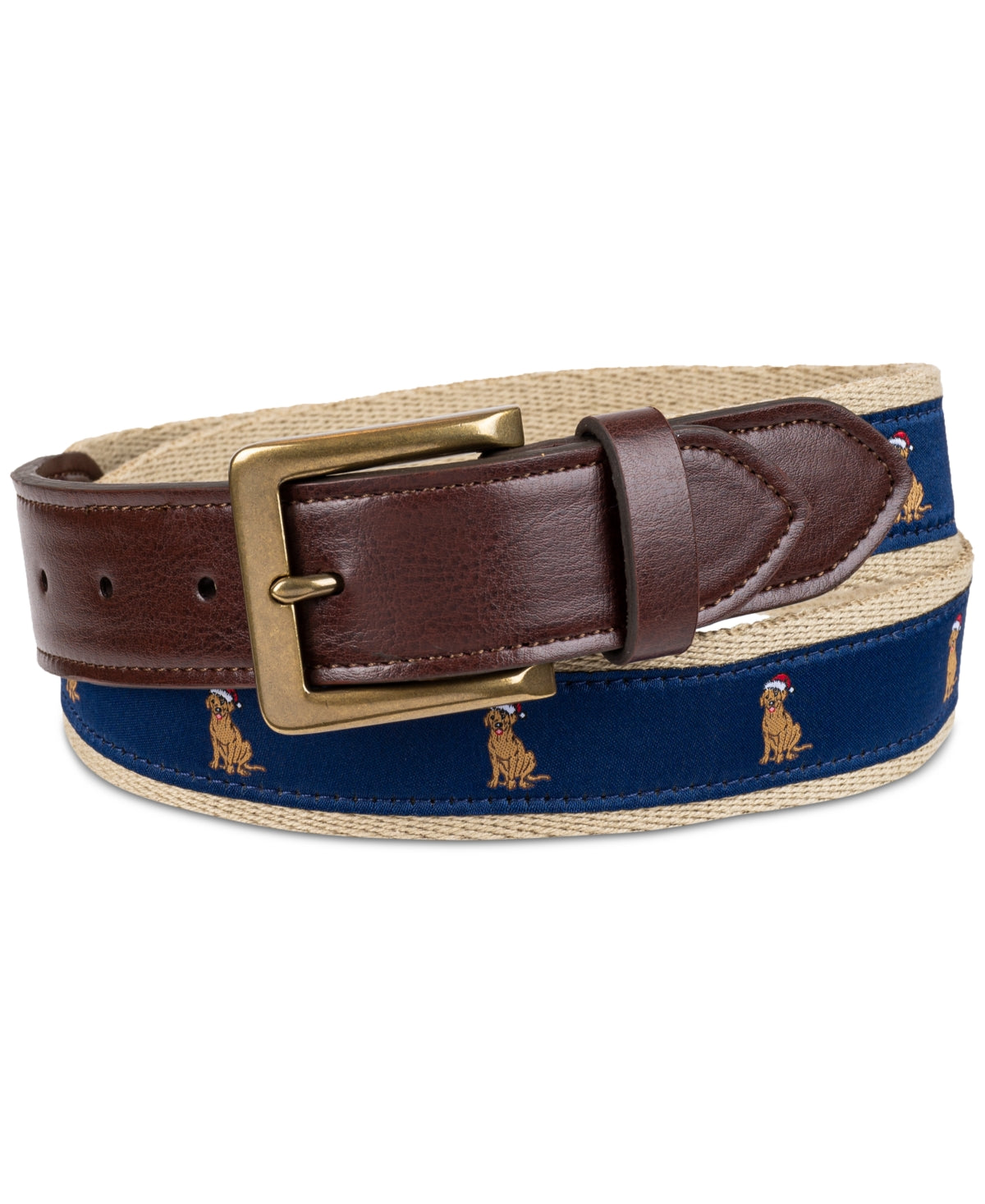 Club Room Men's Faux Leather Holiday Dog Cheer Belt Blue Combo Medium 34 36