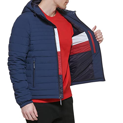 Tommy Hilfiger Mens Quilted Hooded Jacket Coat Midnight Blue Medium