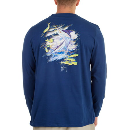 Guy Harvey Mens Long Sleeve Sun Protection UPF 50+ Shirt Blue Small