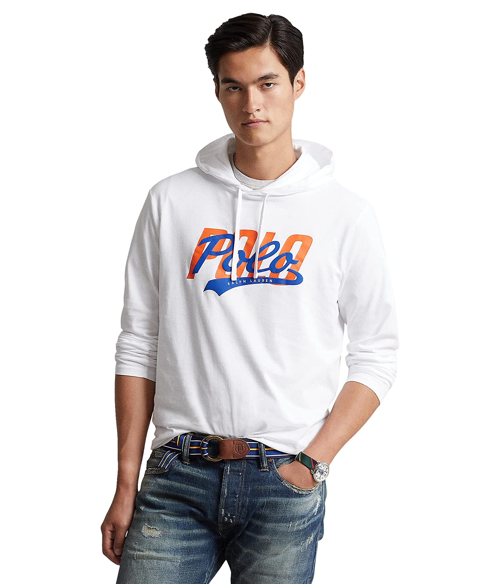 Polo Ralph Lauren Mens Logo Jersey Hooded Long Sleeve T Shirt White XL