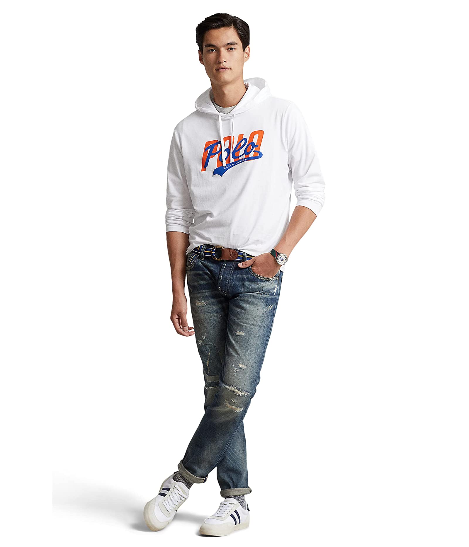 Polo Ralph Lauren Mens Logo Jersey Hooded Long Sleeve T Shirt White XL