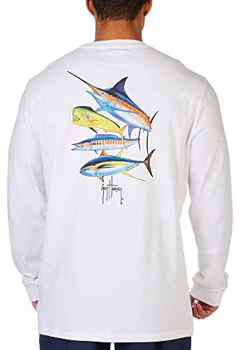 Guy Harvey Mens Long Sleeve Graphic Crewneck T Shirt White Large