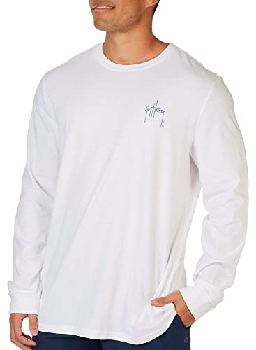 Guy Harvey Mens Long Sleeve Graphic Crewneck T Shirt White Large