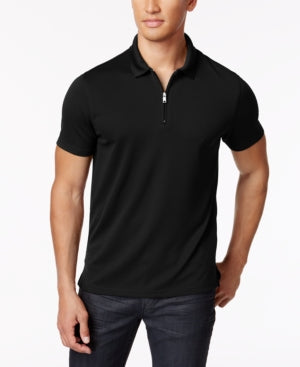 Alfani Mens Ottoman Zip Short Sleeve Polo Shirt Deep Black Small