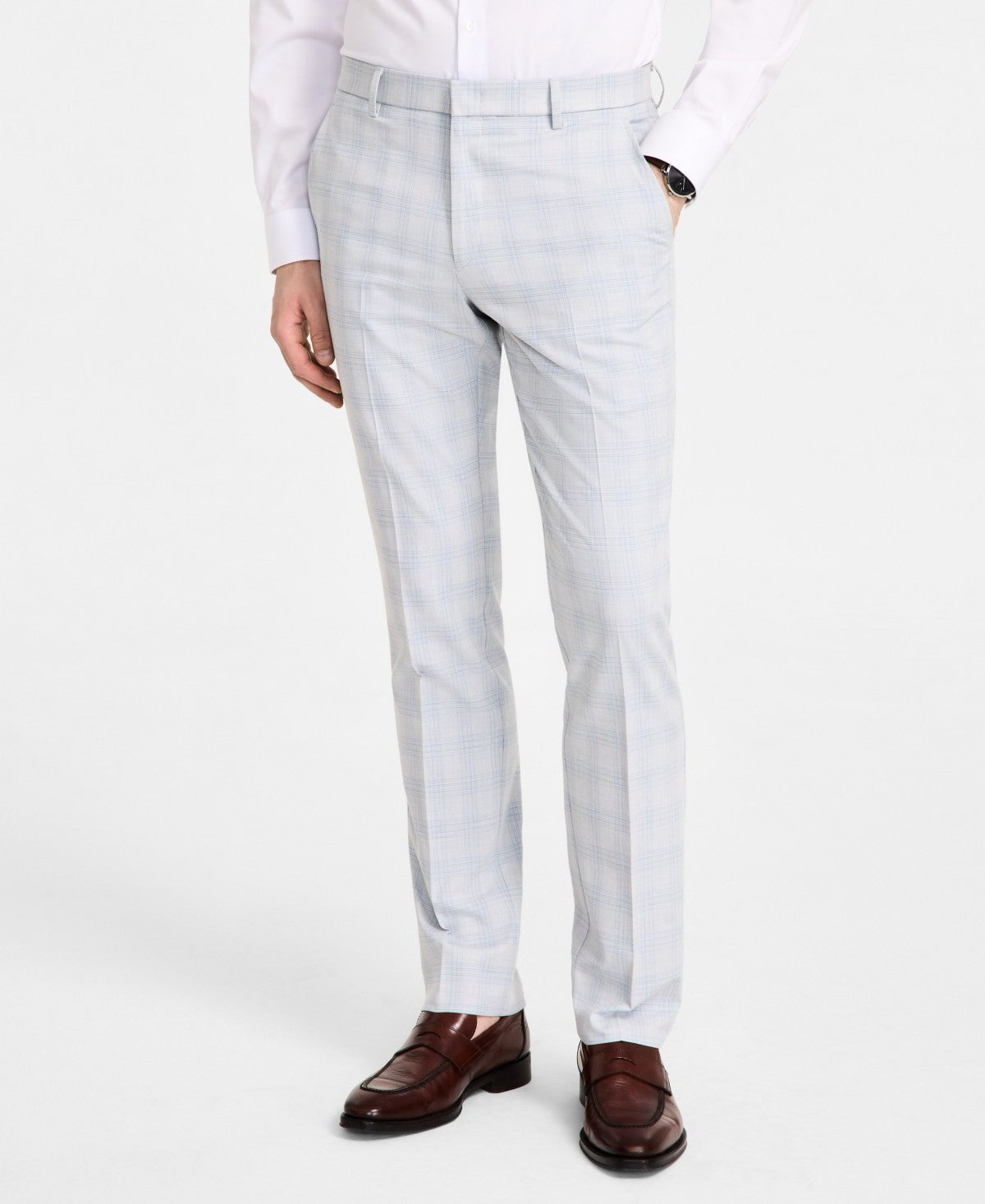 Tommy Hilfiger Mens Modern fit Dress Pants 40 / 29 Light Grey Plaid