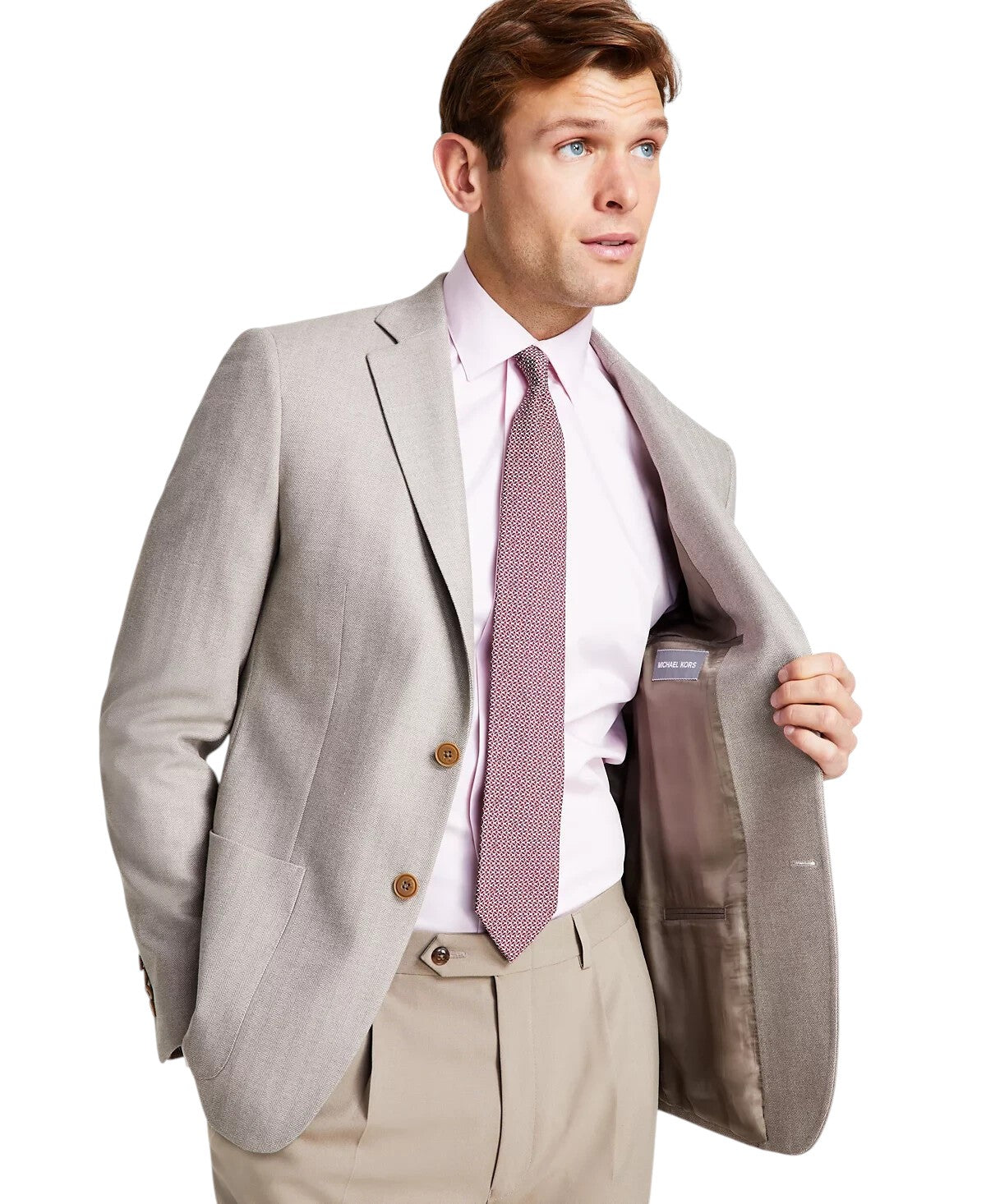 Michael Kors Mens Classic fit Sport Coat Blazer 50 L Oatmeal Herringbone