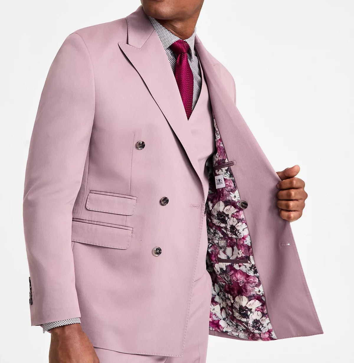 Tayion Mens Classic fit Double Breasted Suit Jacket Blazer 52 R Purple Solid