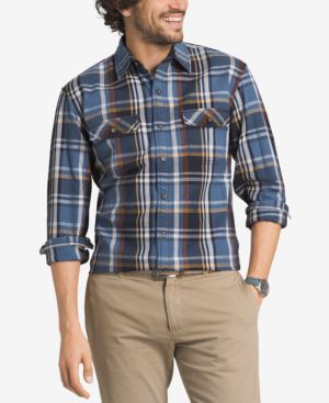 Calvin Klein Mens Regular Fit Embroidered Button Down Shirt Black Blue Large