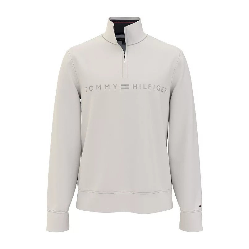 Tommy Hilfiger Mens Logo Quarter Zip Pullover Sweatshirt Sweater Medium White