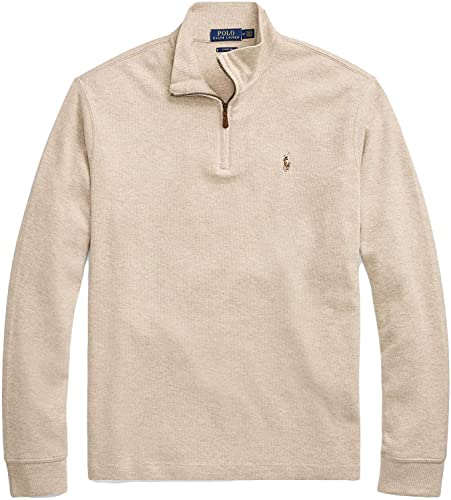 Polo Ralph Lauren Mens Half Zip French Rib Cotton Sweater Beige Large