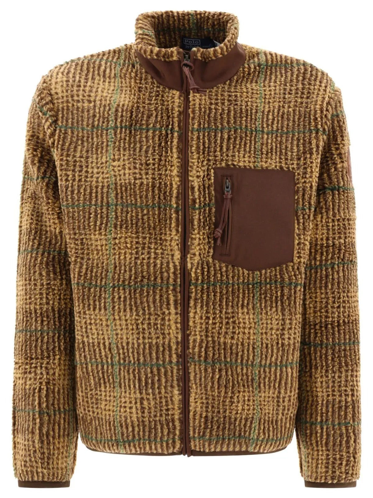 Polo Ralph Lauren Mens Brown Glen Plaid Pile Fleece Jacquard Bomber Jacket Medium