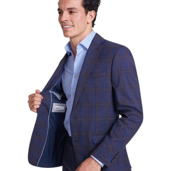 Bar Iii Mens Slim fit Wool Suit Jacket Blazer 36 S Navy Blue Plaid