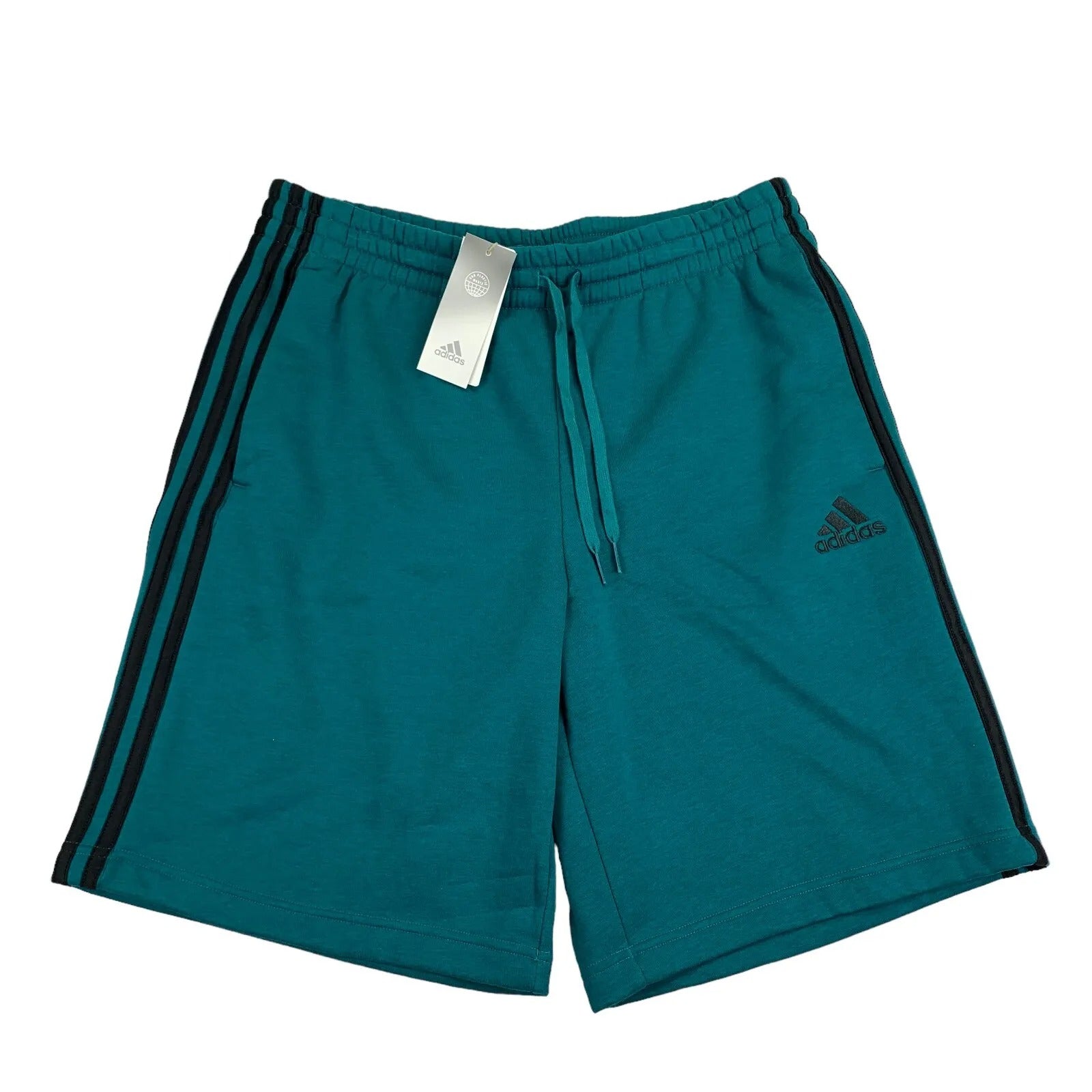 Adidas Men's 3 Stripes Fleece Shorts Teal Blue XXL 2XL