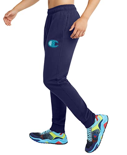 Champion Men's Powerblend Fleece Logo Jogger Sweatpants Navy Blue Medium
