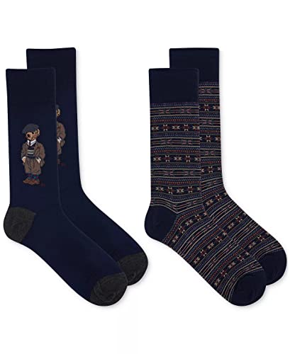 Polo Ralph Lauren Mens Preppy Bear Dress Socks Navy Blue 10 to 13
