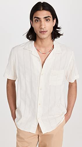 Corridor Mens Seersucker Short Sleeve Camp Button Shirt Small White