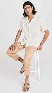 Corridor Mens Seersucker Short Sleeve Camp Button Shirt Small White