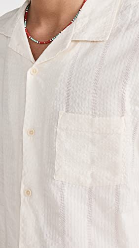 Corridor Mens Seersucker Short Sleeve Camp Button Shirt Small White