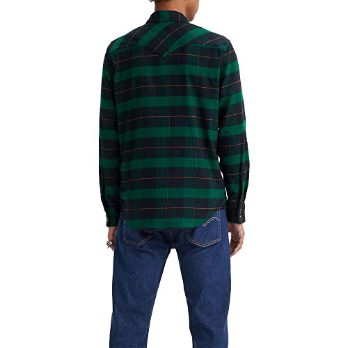 Levis Mens Western Long Sleeve Button Down Shirt Quentin Plaid Green Medium