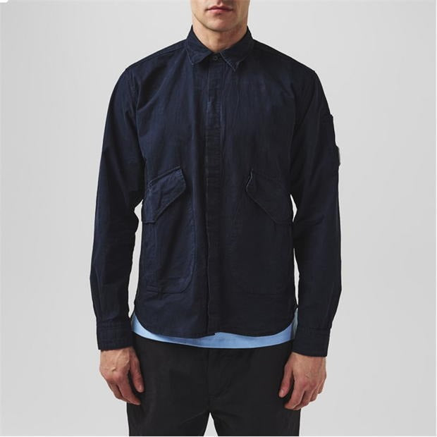 Cp Company Mens Regular fit Long Sleeve Button-Up Shirt 2XL Dark Navy Blue Solid