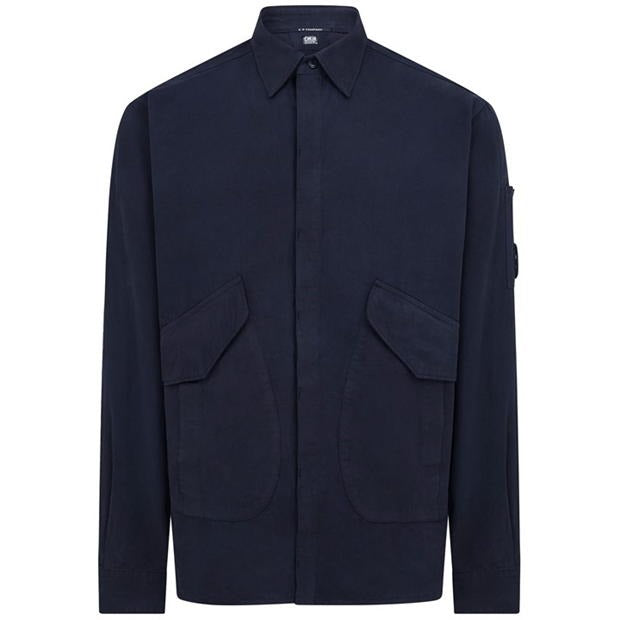 Cp Company Mens Regular fit Long Sleeve Button-Up Shirt 2XL Dark Navy Blue Solid