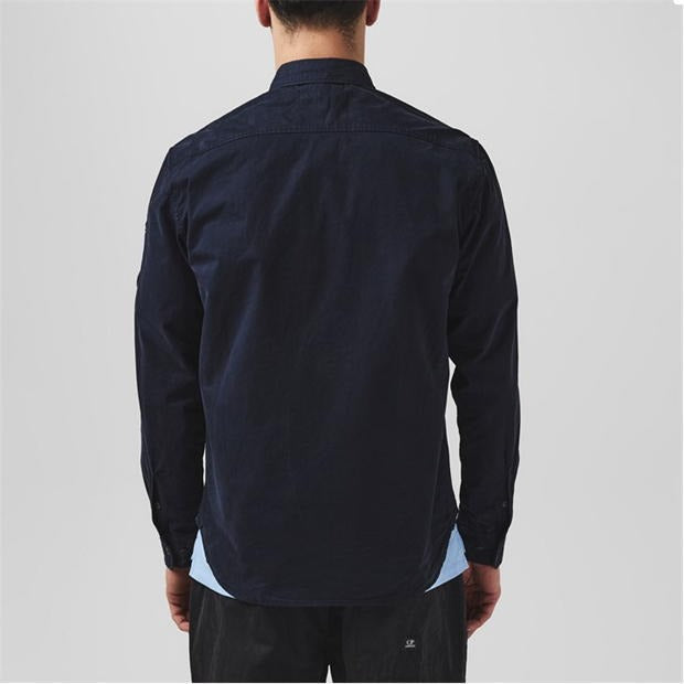 Cp Company Mens Regular fit Long Sleeve Button-Up Shirt 2XL Dark Navy Blue Solid