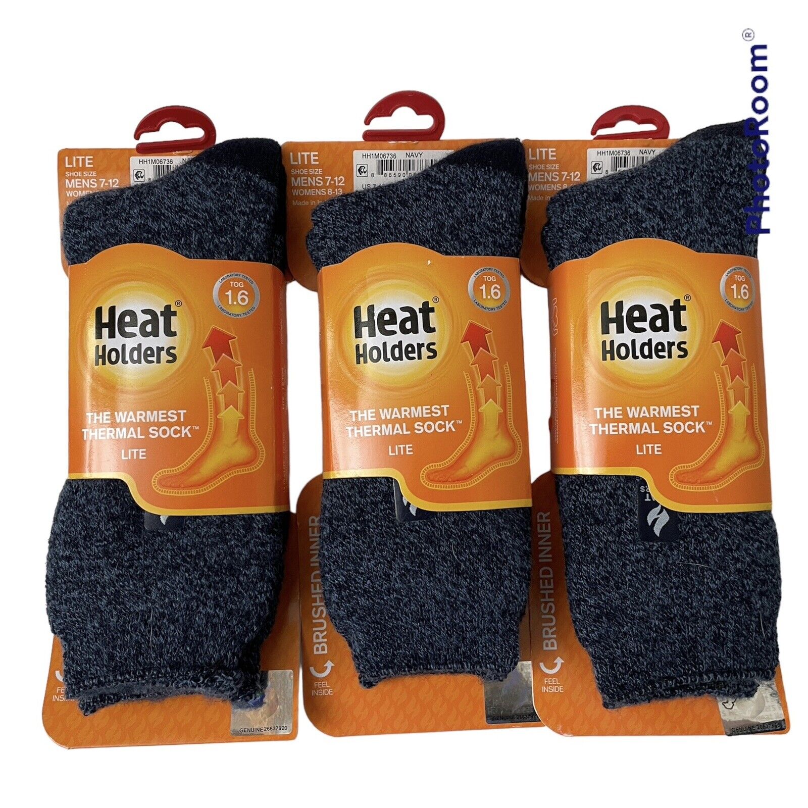 Heat Holders Men's Original Rugged Block Stripe Socks Charcoal Grey Size 7 - 12