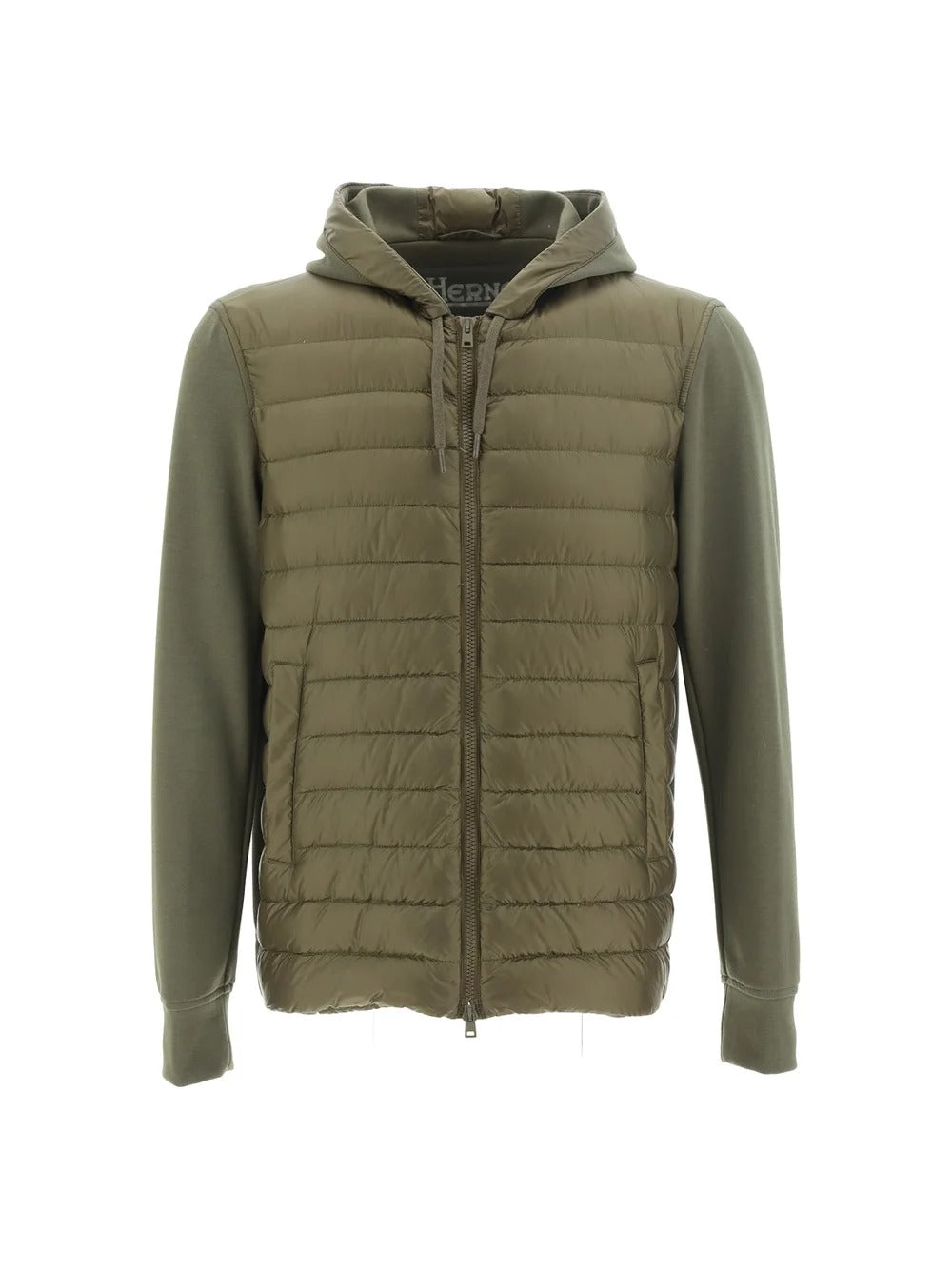 Herno Mens Ultralight Mixed Media Puffer Down Jacket EU 48 US 38 Military Green
