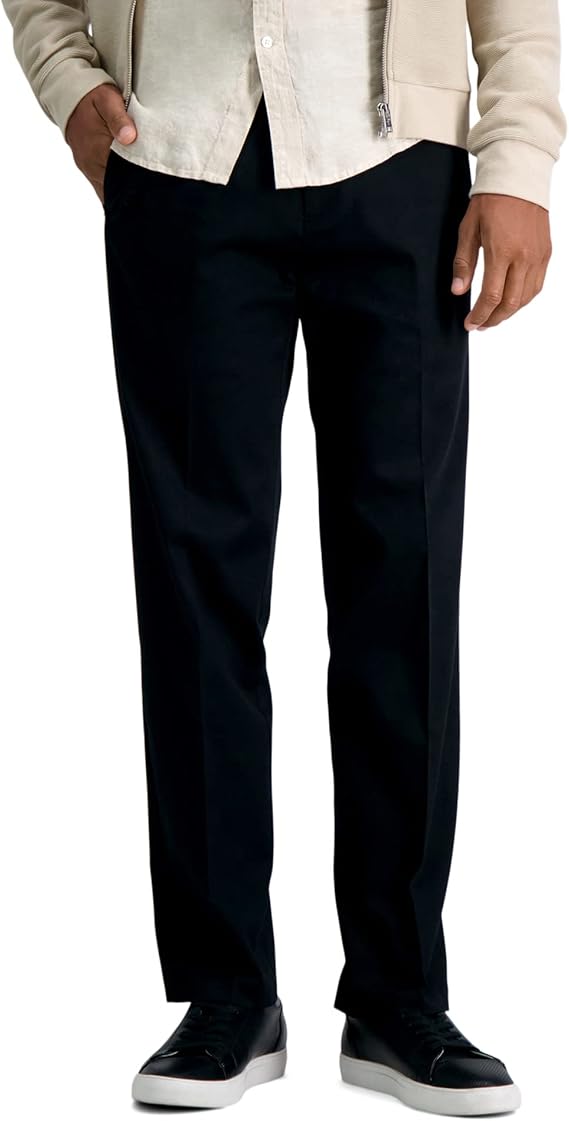 Haggar Mens Straight fit Cotton Dress Pants 38 / 30 Black Solid