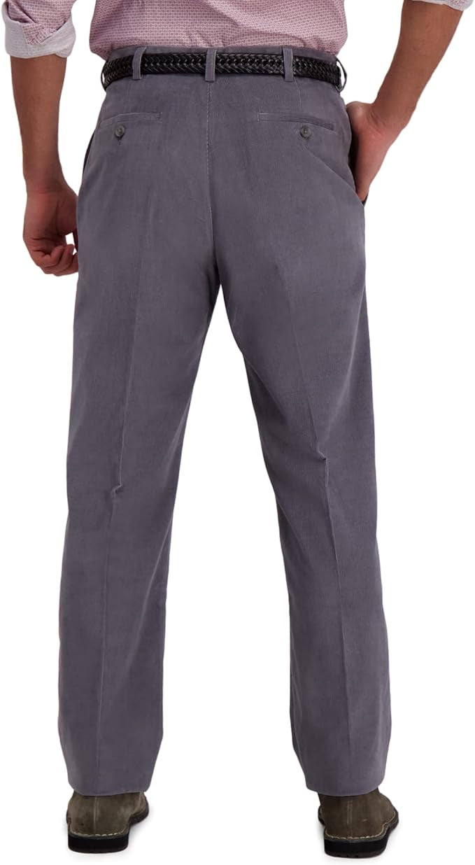 Haggar Mens Classic fit Dress Corduroy Pants 42 / 32 Mid Grey Solid