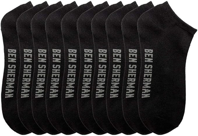 Ben Sherman Mens 10 Pairs Ankle Low Cut Solid Running Socks 6 - 12 Black