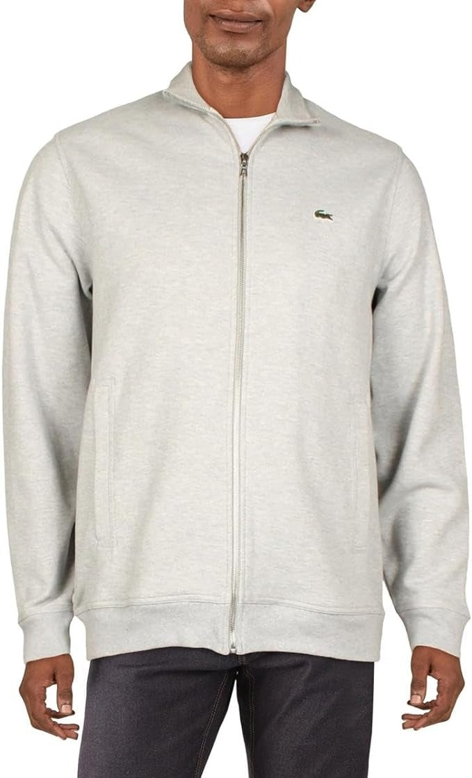 Lacoste Men's 3XL Piqué Full Zip up Fleece Jacket Sweater Grey Silver