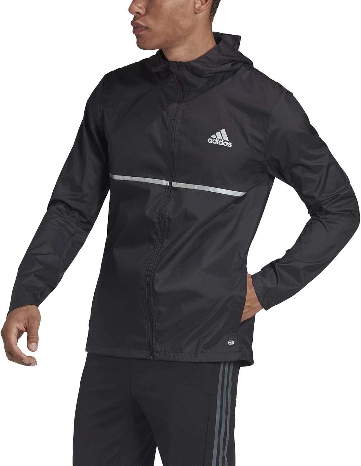 Adidas Men's Track Jacket Coat Medium Black Hooded Solid