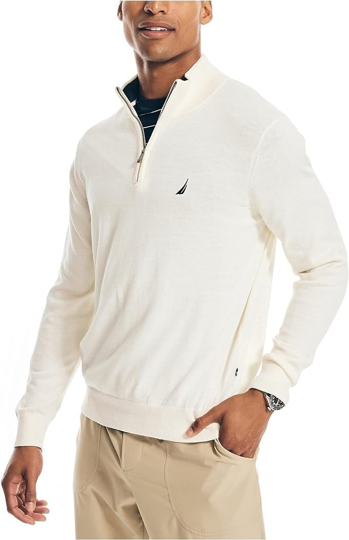 Nautica Mens Navtech Quarter zip Sweater White XL