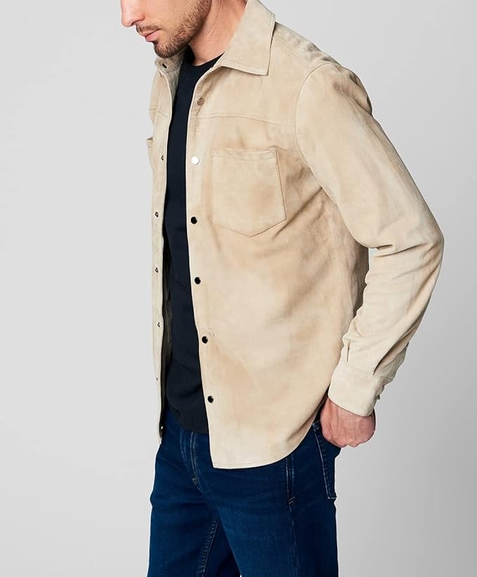 Blanknyc Mens Suede Leather Shirt Jacket Shacket Medium Beige Tan