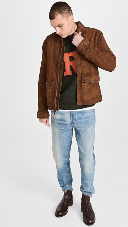 Ralph Lauren Polo Men's Suede Irvin Leather Bomber Jacket XXL 2XL Brown