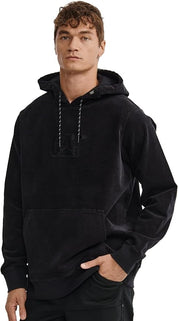 CAT Caterpillar Mens Corduroy Pullover Hoodie Sweatshirt Medium Black