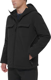 DKNY Men's Flex Tech Hooded Rain Slicker Coat Jacket Black XL