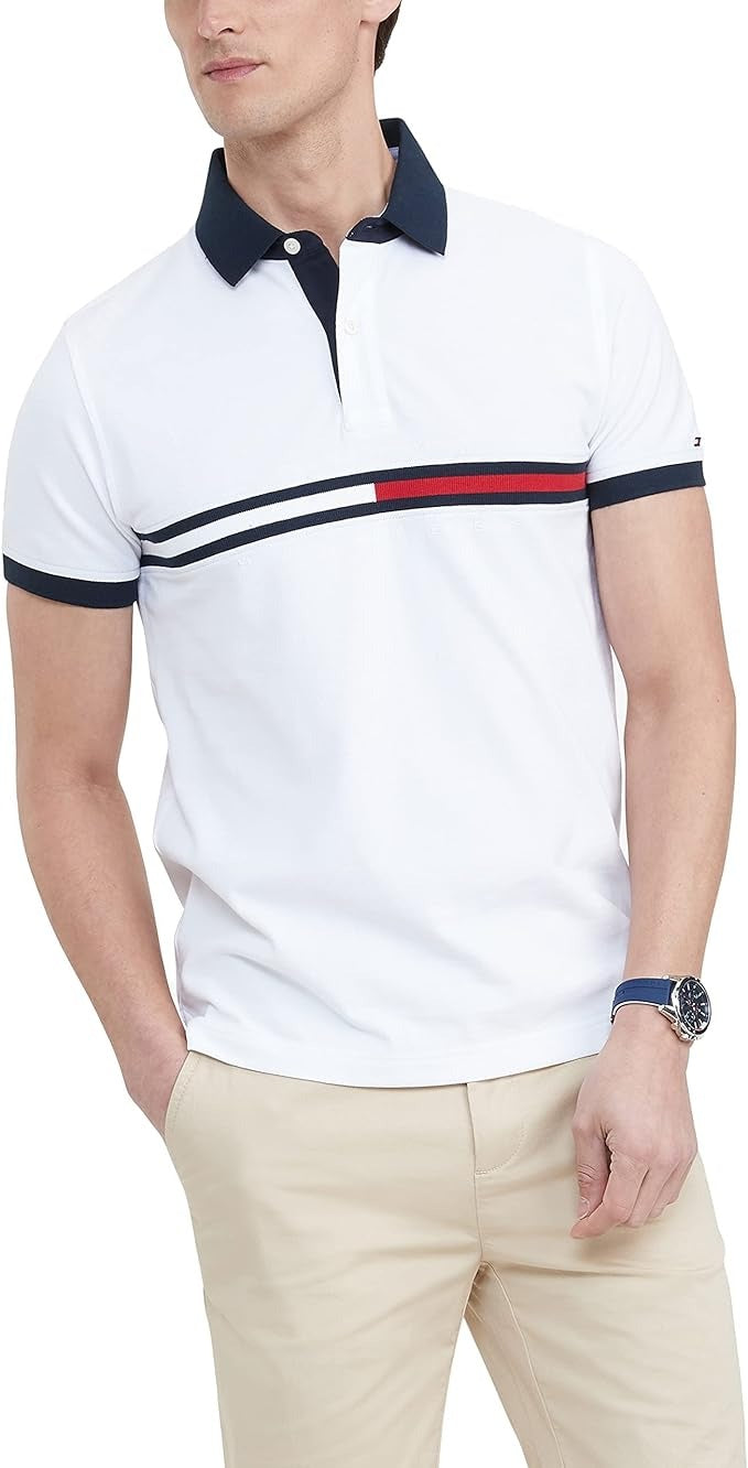 Tommy Hilfiger Men's Short Sleeve Cotton Pique Flag Graphic Polo Shirt Medium