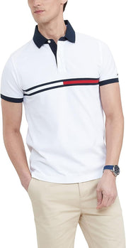 Tommy Hilfiger Men's Short Sleeve Cotton Pique Flag Graphic Polo Shirt Medium