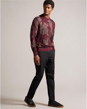 Ted Baker Mens Simpso Long Sleeved Textured Jacquard Sweater Maroon Red Large