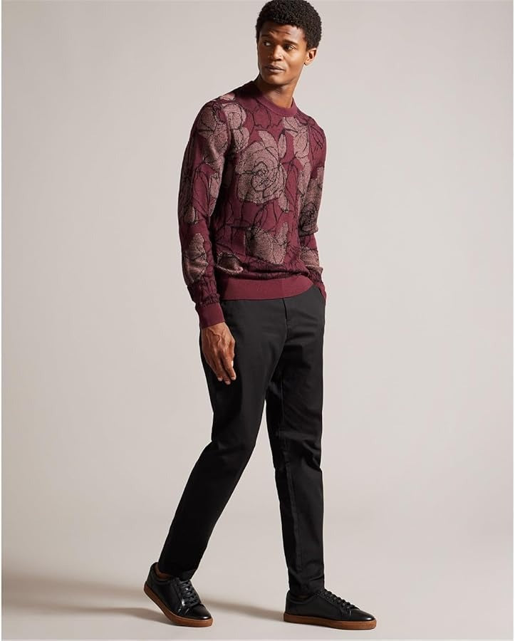 Ted Baker Mens Simpso Long Sleeved Textured Jacquard Sweater Maroon Red Large