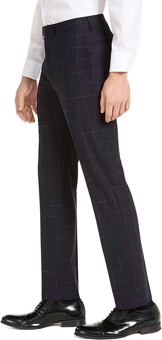 Calvin Klein Men's Skinny Fit Patterned Dress Pants Black Windowpane 36 X 32