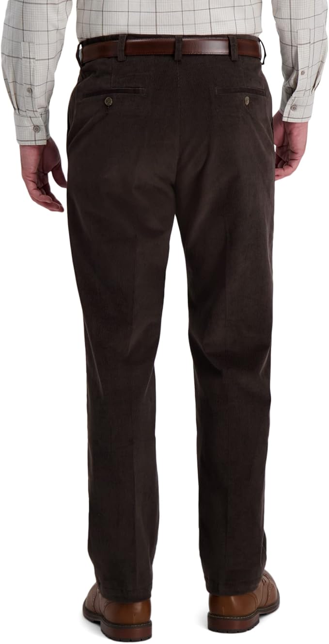 Haggar Mens Classic fit Dress Corduroy Pants 42 / 32 Brown Solid Stretch