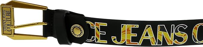 VERSACE JEANS COUTURE Black/Gold Buckle Lettering Leather Belt Size 90 34 - 35