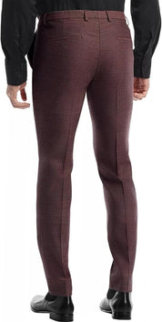 Hugo Boss Mens Hesten Birdseye Extra Slim Fit Dress Pants Burgundy Red 38 x 32