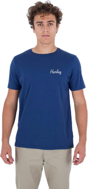 Hurley's Back Print Graphic Short Sleeve Crewneck T Shirt Blue White Large