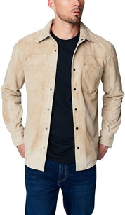 Blanknyc Mens Suede Leather Shirt Jacket Shacket Medium Beige Tan