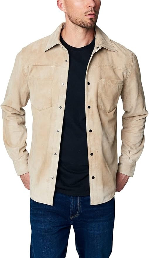 Blanknyc Mens Suede Leather Shirt Jacket Shacket Medium Beige Tan
